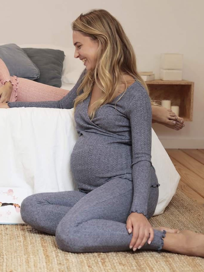 Camiseta Pijama Premamá Lactancia Punto Gris 