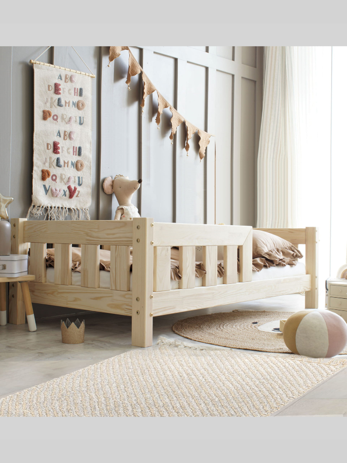 Cama infantil Montessori con colchón - Kyou, 100% madera maciza