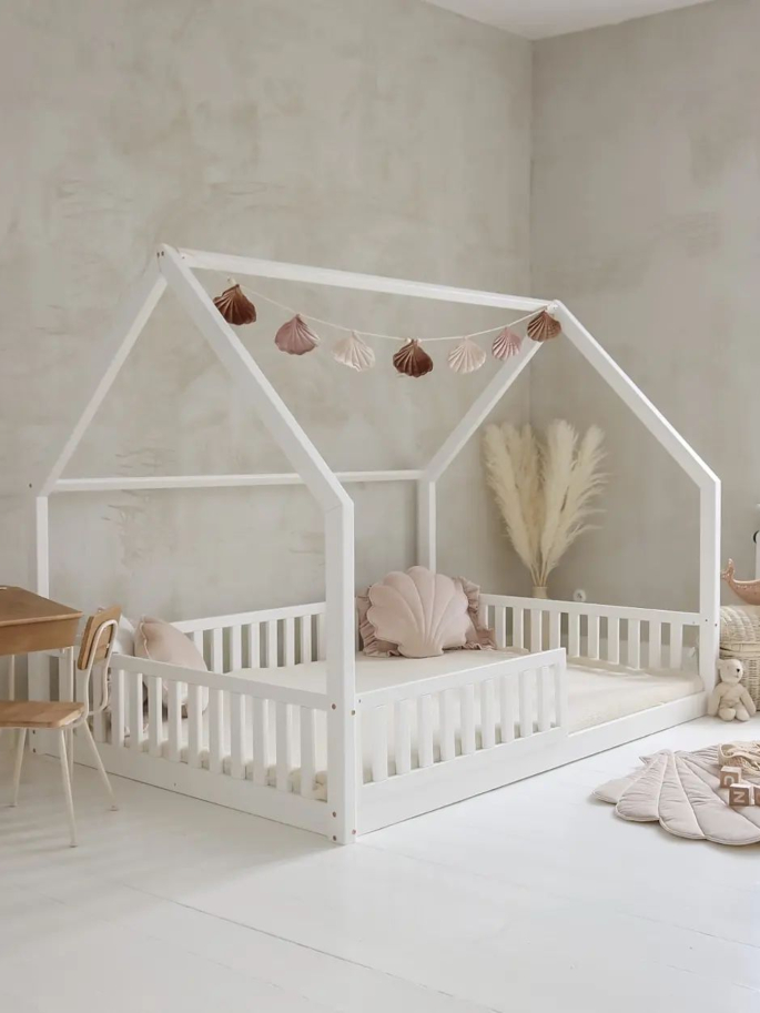 Cama montessori casita de madera B lanco