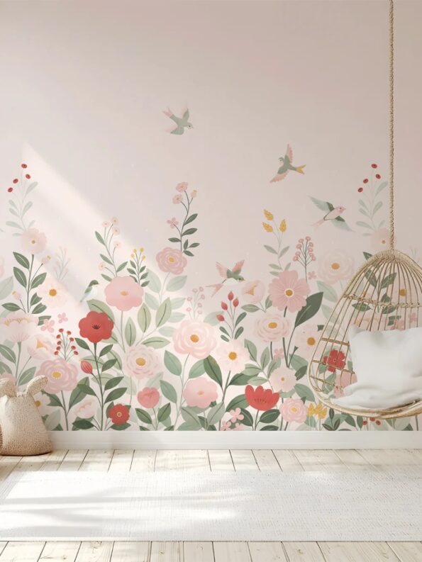 papel-pintado-niña-flores-mural-fondo-rosa-elysse